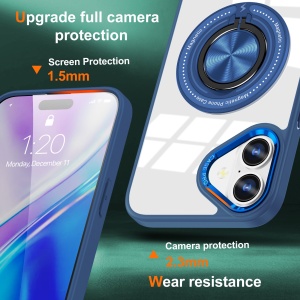 Husa de Protectie TPU, Flippy, pentru iPhone 16 Plus, cu Incarcare Wireless, Tehnologie Magsafe, Inel Magnetic Rotativ cu Functie de Suport, Transparent-Albastru Inchis - Img 2