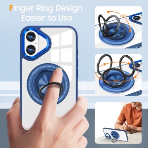 Husa de Protectie TPU, Flippy, pentru iPhone 16 Plus, cu Incarcare Wireless, Tehnologie Magsafe, Inel Magnetic Rotativ cu Functie de Suport, Transparent-Albastru Inchis - Img 6