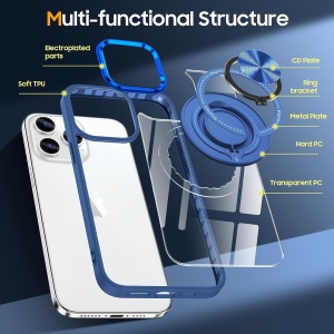 Husa de Protectie TPU, Flippy, pentru iPhone 16 Pro Max, cu Incarcare Wireless, Tehnologie Magsafe, Inel Magnetic Rotativ cu Functie de Suport, Transparent-Albastru Inchis - Img 4