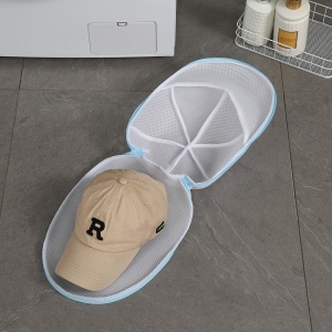 Husa de Spalare Sapca, Flippy, pentru Masina de Spalat, din Poliester, Circumferinta 53 cm, cu Fermoar, cu Suport Sapca, Alb/Albastru - Img 7