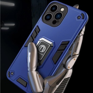 Husa Iron Warriors pentru iPhone 13, Flippy, Hybrid Ring Holder Kickstand, Albastru inchis - Img 3