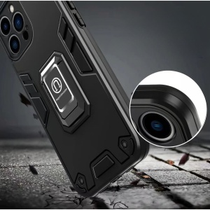 Husa Iron Warriors pentru iPhone 14, Flippy, Hybrid Ring Holder Kickstand, Negru - Img 2