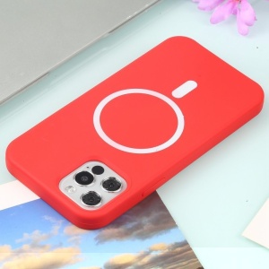 Husa MagSafe liquid large hole magnetic shell pentru Apple iPhone 14, Full Cover, Liquid Silicone, Magnetica, Incarcare Wireless, Flippy, Rosu - Img 7
