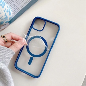 Husa MagSafe pentru Apple iPhone 13, Full Cover, Frosted Acrylic Color Big Hole, Magnetica, Incarcare Wireless, Flippy, Albastru - Img 3