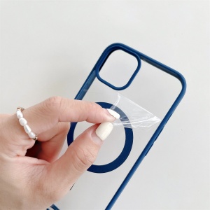 Husa MagSafe pentru Apple iPhone 13, Full Cover, Frosted Acrylic Color Big Hole, Magnetica, Incarcare Wireless, Flippy, Albastru - Img 5