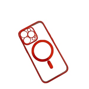 Husa MagSafe pentru Apple iPhone 14, Protectie camera, Full TPU, Margini colorate Electroplating, Magnetica, Incarcare Wireless, Flippy, Rosu - Img 4
