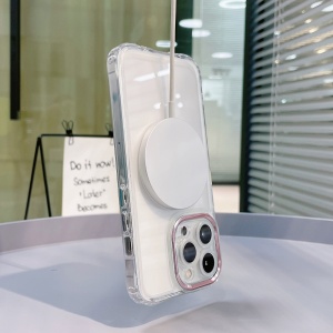 Husa MagSafe Silicone pentru iPhone 13 Pro Max, Flippy, Transparenta, Magnetica, Extra Protectie Camera Roz - Img 6
