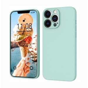 Husa pentru Apple iPhone 14 Pro Max Flippy, Liquid Silicone, cu Microfibra pe interior, Protectie Antisoc, Light Cyan - Img 1