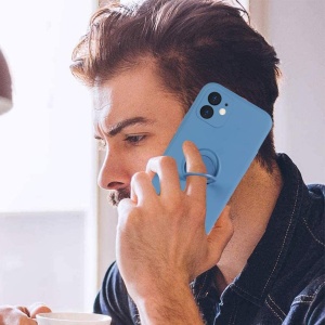 Husa protectie Flippy compatibila cu Apple iPhone 12 Liquid Silicone Ring cu suport rotativ Albastru - Img 2