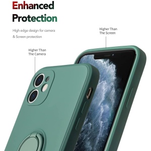 Husa protectie Flippy compatibila cu Apple iPhone 12 Mini Liquid Silicone Ring cu suport rotativ Verde - Img 2