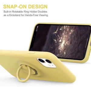 Husa protectie Flippy compatibila cu Apple iPhone 12 Mini Liquid Silicone Ring cu suport rotativ Galben - Img 2