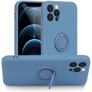 Husa protectie Flippy compatibila cu Apple iPhone 12 Pro Max Liquid Silicone Ring cu suport rotativ Albastru deschis - Img 4