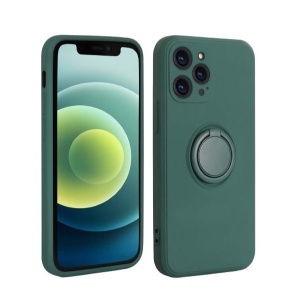Husa protectie Flippy compatibila cu Apple iPhone 13 Mini Liquid Silicone Ring cu suport rotativ Verde - Img 1