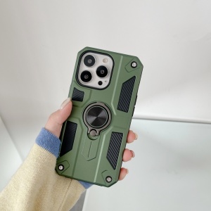 Husa protectie Flippy compatibila cu Apple iPhone 13 Pro Defender Model 5 cu suport prindere inel,Verde - Img 2