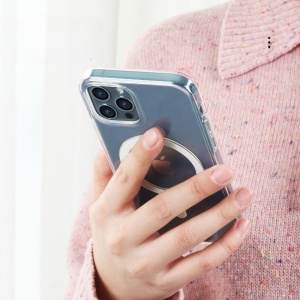 Husa protectie Flippy pentru iPhone 14 Mag Safe, 2 in 1 incarcare si magnet, Silicon si Acril, Transparenta - Img 3