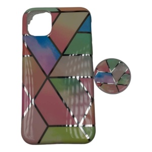Husa protectie pentru Apple iPhone XR Soft IMD TPU Marble Geometric Roz Suport inclus - Img 2