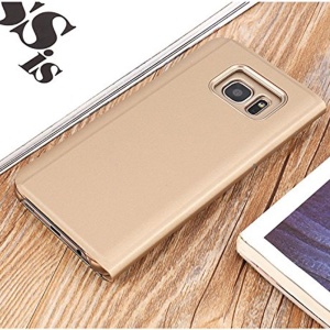 Husa Samsung Galaxy S7 Edge Flip Cover Oglinda Auriu - Img 2