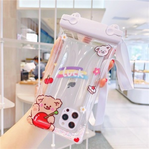 Husa subacvatica Fruity Waterproof Flippy, Snowproof, Universala, Impermeabila, cu Snur, pentru telefon sau documente, Cherry Bear, Alb - Img 3