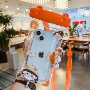 Husa subacvatica Fruity Waterproof Flippy, Snowproof, Universala, Impermeabila, cu Snur, pentru telefon sau documente, Orange Girl 2, Oranj - Img 2