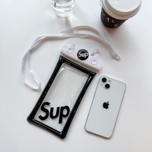 Husa subacvatica Mascot Waterproof Flippy, Snowproof, Universala, cu Snur, pentru telefon sau documente, Sup, Alb-Negru - Img 4