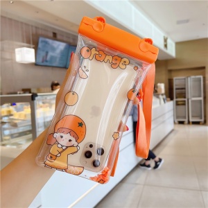 Husa subacvatica Waterproof Flippy, Snowproof, Universala, Impermeabila, pentru telefon sau documente, cu snur, Orange Girl, Portocaliu - Img 5