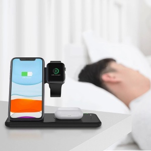 Incarcator Wireless FastCharge Flippy 4 In 1, design pliabil, 15W, Compatibil Apple Watch, Airpods, iPhone, Android, Samsung, Huawei, Xiaomi, Oppo, Negru - Img 3
