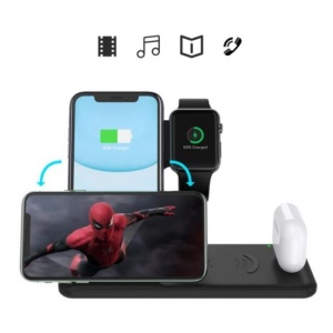 Incarcator Wireless FastCharge Flippy 4 In 1, design pliabil, 15W, Compatibil Apple Watch, Airpods, iPhone, Android, Samsung, Huawei, Xiaomi, Oppo, Negru - Img 7