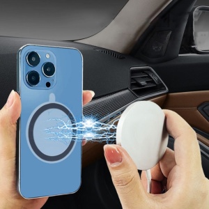 Inel Magnetic incarcare fara fir, montare auto, MagSafe Silicone pentru Apple iPhone 12 / 13 / 14, Rosu - Img 8