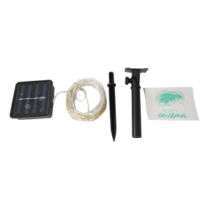 Instalatie Craciun, 10 metri, 100 de LED-uri, alb cald, cu energie solara, fir de cupru, liniar, interior/exterior, Flippy - Img 1