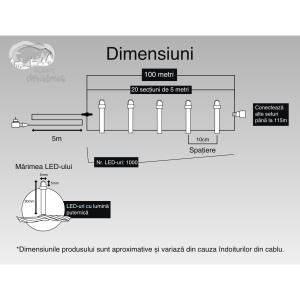Instalatie Craciun, 100 m, 1000 Led-uri ,Liniara, Multicolor, 8 jocuri de lumini, Transformator cu telecomanda, Interconectabila, Prelungitor 5 m inclus, Fir Transparent, Flippy - Img 6