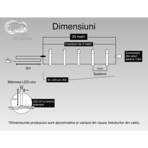Instalatie Craciun, 25 m, 250 Led-uri ,Liniara, Alb cald, 8 jocuri de lumini, Transformator, Interconectabila, Prelungitor 3 m inclus, Fir Transparent, Flippy - Img 6