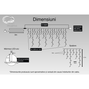 Instalatie Craciun, 5 m, 143 Led-uri ,Franjuri, Multicolor, Flash, Transformator cu telecomanda, Interconectabila, Prelungitor 3 m inclus, Fir Negru, Flippy - Img 3