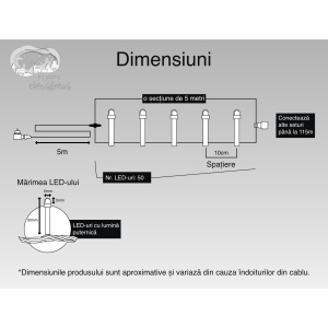 Instalatie Craciun, 5 m, 50 Led-uri ,Liniara, Alb rece, 8 jocuri de lumini, Transformator, Interconectabila, Prelungitor 5 m inclus, Fir Transparent, Flippy - Img 6