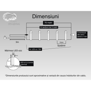 Instalatie Craciun, 70 m, 700 Led-uri ,Liniara, Rosu/Albastru/Rosu/Verde, Flash, Transformator cu telecomanda, Interconectabila, Prelungitor 5 m inclus, Fir Verde, Flippy - Img 6