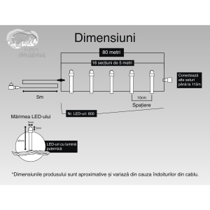 Instalatie Craciun, 80 m, 800 Led-uri ,Liniara, Rosu/Albastru/Rosu/Verde, Flash, Transformator cu telecomanda, Interconectabila, Prelungitor 5 m inclus, Fir Verde, Flippy - Img 6