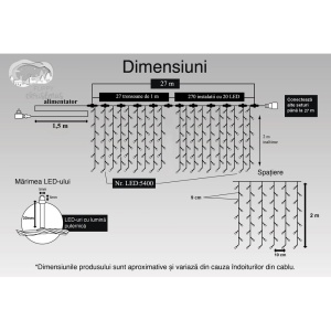Instalatie Craciun Profesionala de Exterior IP65, Tip Perdea, 27m x 2m, 5400 Led-uri Mari, Alb cald, cu flash, Alimentator 1,5 m, Interconectabila, Fir negru, Flippy - Img 11