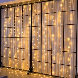 Instalatie Craciun, Tip Perdea, IP44, 14 m x 1 m, 840 LED-uri, Alb cald, 8 jocuri de lumini, Transformator, Interconectabila, Prelungitor 3 m inclus, Fir transparent, Interior/ Exterior, Flippy - Img 2