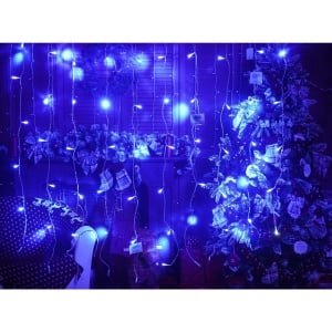 Instalatie Craciun, Tip Perdea, IP44, 16 m x 1 m, 960 LED-uri, Albastru, cu flash, Transformator, Interconectabila, Prelungitor 3 m inclus, Fir transparent, Interior/ Exterior, Flippy - Img 2