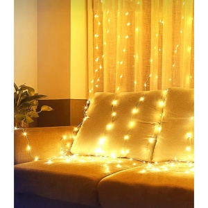Instalatie Craciun, Tip Perdea IP44, 3m x 1m, 100 Led-uri, Alb cald, USB si telecomanda cu 8 functii, Flippy - Img 6