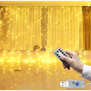 Instalatie Craciun, Tip Perdea IP44, 3m x 1m, 100 Led-uri, Alb cald, USB si telecomanda cu 8 functii, Flippy - Img 1