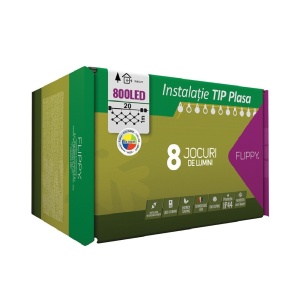 Instalatie Craciun, Tip Plasa, IP 44, 20 x 1 m, 800 LED-uri, Multicolor, 8 jocuri de lumini, Transformator cu telecomanda, Interconectabila, Prelungitor 3 m inclus, Fir transparent, Flippy - Img 5
