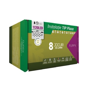 Instalatie Craciun, Tip Plasa, IP 44, 21 x 1 m, 1120 LED-uri, Alb cald, 8 jocuri de lumini, Transformator fara telecomanda, Interconectabila, Prelungitor 5 m inclus, Fir transparent, Flippy - Img 5