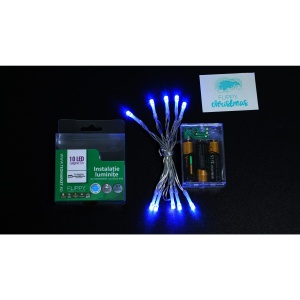 Instalatie de Craciun cu Baterii Tip Liniar, 2 jocuri de lumini, Fir transparent 1 m 10 LED -uri, Albastru - Img 5