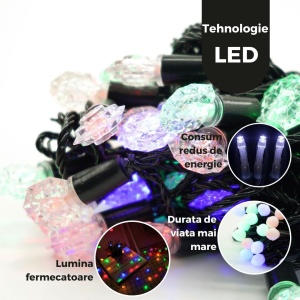 Instalatie de Craciun Liniara RGRB Yoto, 10 m, din care 1 m Prelungitor 220V, 40 LED, Model Anise, Utilizare Interior/Exterior, Interconectabila, Fir Negru, multicolor - Img 4