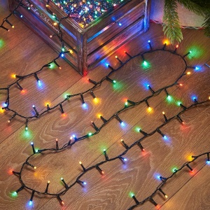 Instalatie de Craciun liniara Yoto, 17 m, din care 1 m cablu priza 220V, 200 LED, 8 jocuri de lumini, beculet in 6 colturi, pentru interior, controler, fir negru, multicolor - Img 1