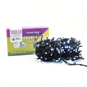 Instalatie de Craciun liniara Yoto, 24 m, din care 1 m cablu priza 220V, 300 LED, 8 jocuri de lumini, beculet in 6 colturi, pentru interior, controler, fir negru, alb rece - Img 7