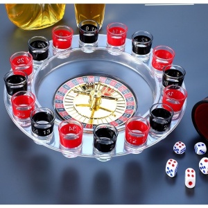 Joc de Baut Ruleta Flippy, cu 16 Pahare de Shot din Sticla , 30 x 30 x 5.5 cm, model 2, Rosu/Negru - Img 3