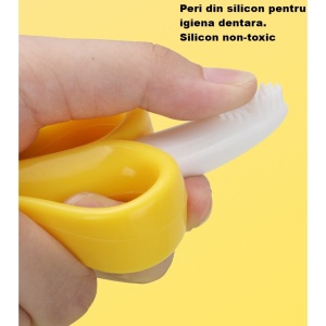 Jucarie dentitie bebelusi Flippy, banana, cu manere de prindere, material silicon non-toxic, fara miros, 10.5x5.9 cm, galben - Img 5