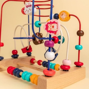 Jucarie din Lemn Montessori, Flippy, Labirint Motricitate cu Abac si Animalute, Rollercoaster pentru Copii, Educativ, Dezvoltarea Abilitatilor Motorii, Numaratoare, 22.5x22.5x15 cm, Multicolor - Img 4