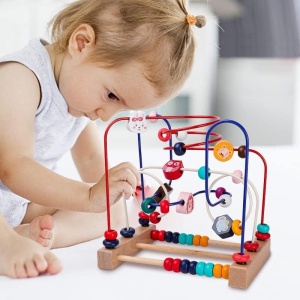 Jucarie din Lemn Montessori, Flippy, Labirint Motricitate cu Abac si Animalute, Rollercoaster pentru Copii, Educativ, Dezvoltarea Abilitatilor Motorii, Numaratoare, 22.5x22.5x15 cm, Multicolor - Img 6